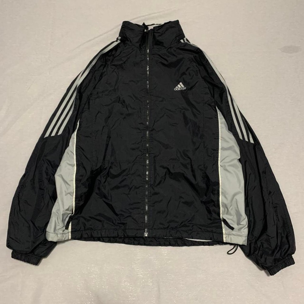 Vintage 2002 Adidas Fleece Lined Track Jacket Black Grey Y2K Womens XL 167714